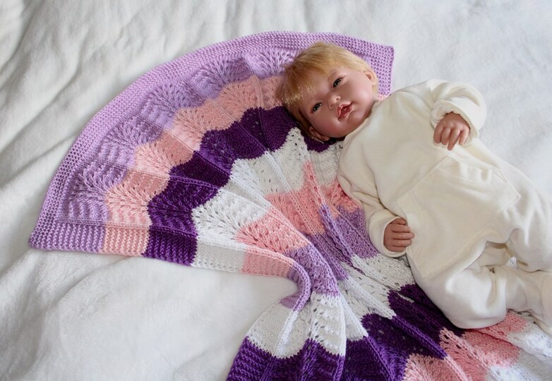 Strickanleitung Babydecke, Plaid, Wellenmuster, Größe ca. 60 x 70 cm, für Anfänger geeignet