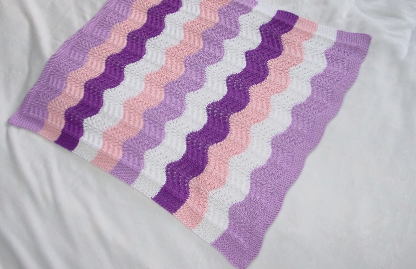 Strickanleitung Babydecke, Plaid, Wellenmuster, Größe ca. 60 x 70 cm, für Anfänger geeignet