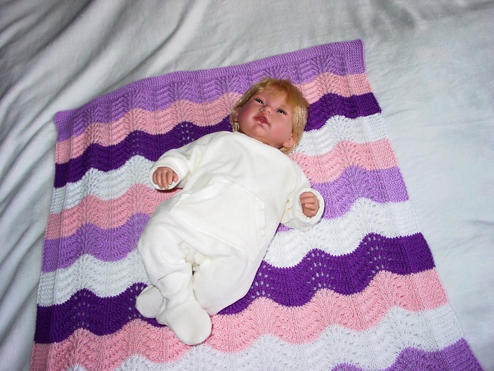 Strickanleitung Babydecke, Plaid, Wellenmuster, Größe ca. 60 x 70 cm, für Anfänger geeignet