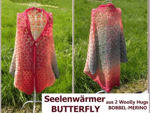 Seelenwärmer BUTTERFLY gehäkelt aus 2 Woolly Hugs BOBBEL-MERINO