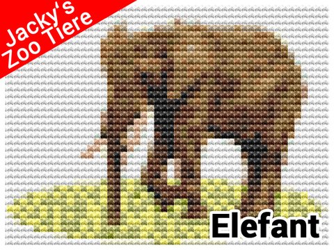 Stickbild "Elefant" für Klappkarte (10 x 15 cm Ausschnittsformat) aus der Serie Jacky's Zoo Tiere (Madeira Garn)