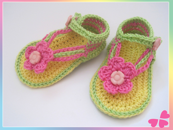 Häkelanleitung: Baby Sandalen mit Blume (0 bis 1 Jahr)