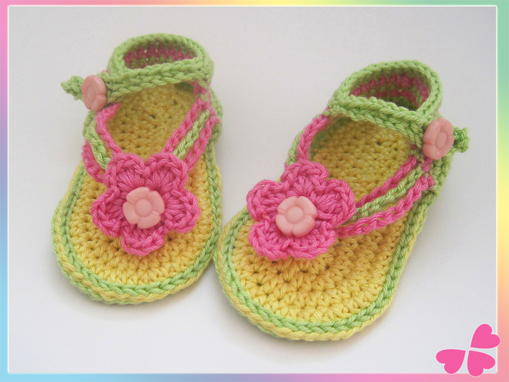 Häkelanleitung: Baby Sandalen mit Blume (0 bis 1 Jahr)