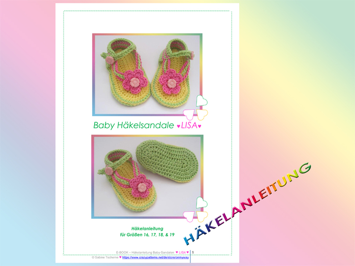 Häkelanleitung: Baby Sandalen mit Blume (0 bis 1 Jahr)