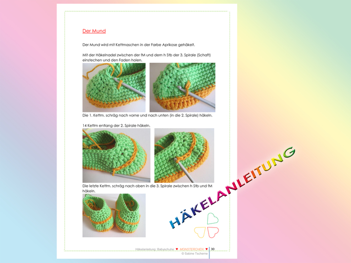 Häkelanleitung: Babyschuhe Monsterchen (5 Größen: Frühchen - 1 Jahr)