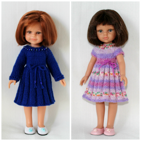 Knitting pattern for Holiday Dresses and Hat for Paola Reina doll and Corolle Les Cheries doll.