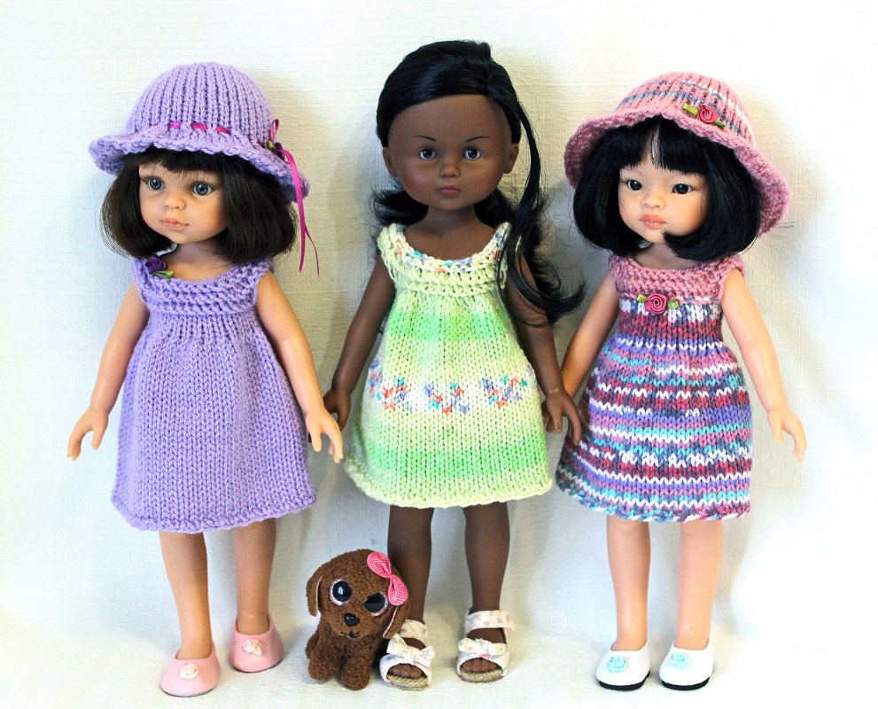 Knitting pattern for Sundresses and Hat for Paola Reina doll and Corolle Les Cheries doll.