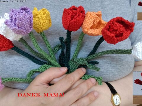 Danke, Mama! Gehäkelter Tulpenstrauß zum Muttertag (Geburtstag, Vatertag, Ostern...) - Schnell und einfach