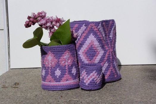 3 Lila Tapestry Körbe gehäkelt