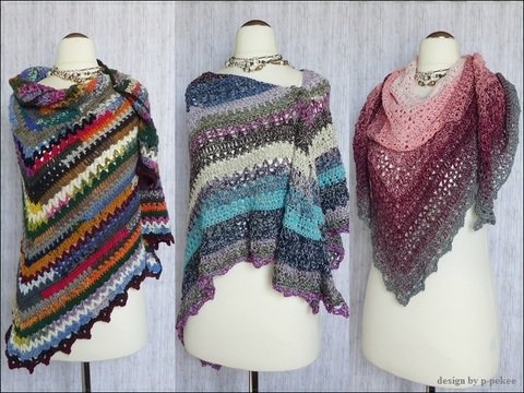 "Carmina" gehäkeltes Dreieckstuch aus Wollresten oder Bobbelwolle