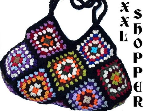 E-Book * eXXtra LarGe ShoPPer - upcYcled ReTrO Tasche * Häkelanleitung, pdf-Datei, upcYcled Häkeltasche, Granny Square, Badetasche