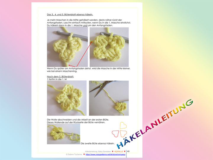 Häkelanleitung: Baby Sandalen mit Blume (Frühchen bis 1 Jahr)