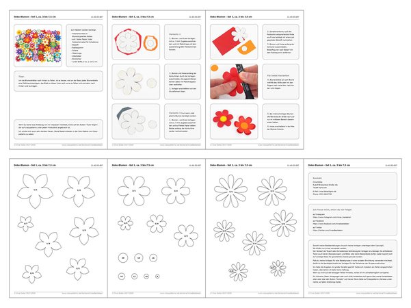 Deko-Blumen aus Papier (Set 1) - Bastelanleitung und Vorlagen