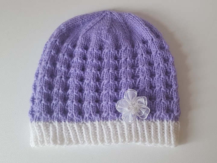 Strickanleitung Baby-Mütze, Babymütze mit Ajourmuster, ca. 3 - 8 Monate