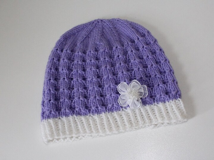 Strickanleitung Baby-Mütze, Babymütze mit Ajourmuster, ca. 3 - 8 Monate