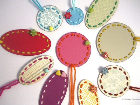 32 Geschenkanhänger „Oval und Rund“, Druckvorlagen und Anleitung