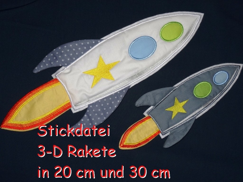 Stickdatei 3-D Rakete in 20 cm und 30 cm