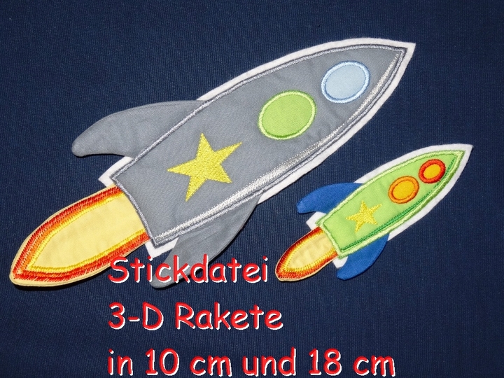 Stickdatei 3-D Rakete in 20 cm und 30 cm