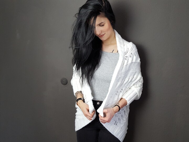 77 Strickanleitung Seelenwärmer Jacke Lochmuster Viola