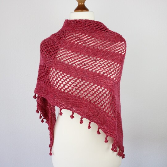 Knitting Pattern Triangle Shawl – Easy Lace Shawl with Bobble Edge Beginner