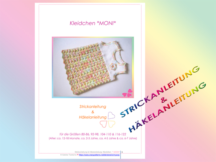 Strickanleitung: Kleidchen mit Häkelblume (4 Größen: 1 bis 7 Jahre)