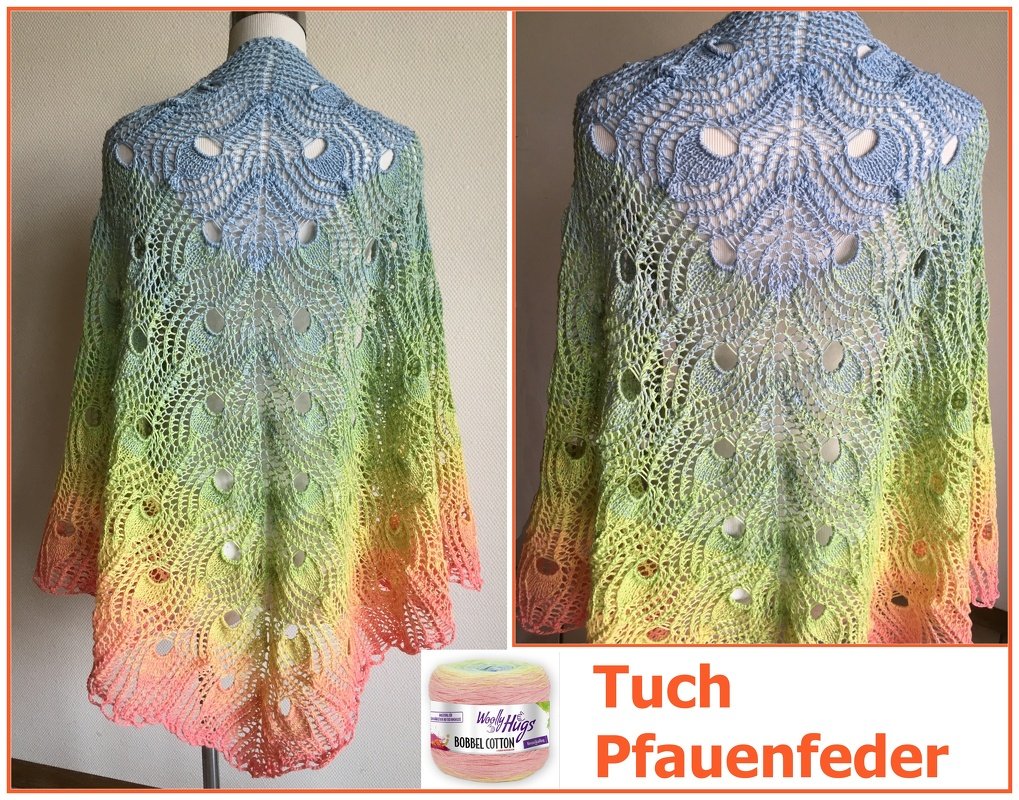 Tuch "Pfauenfeder" mit 1 Woolly Hugs BOBBEL-COTTON stricken