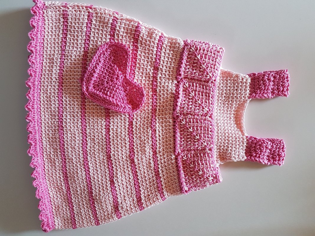 Trägerkleid und Rock tunesisch gesträkelt Größe 62 - 116 Babyschuhe tunesisch gesträkelt 17/18 und 18/19