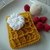 Häkelanleitung Waffeln mit Sahne, Eis und Himbeeren