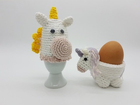 Einhorn Eierbecher+ Eierwärmer Set Häkelanleitung