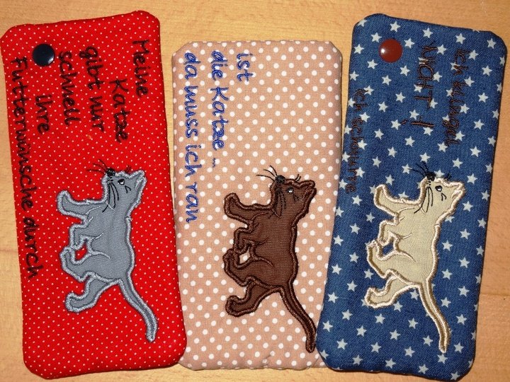 Stickdatei Handytasche Katze ITH Tasche
