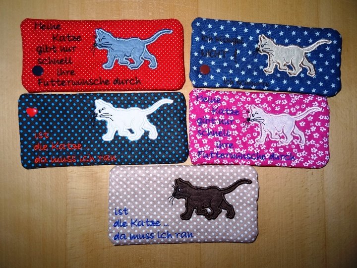 Stickdatei Handytasche Katze ITH Tasche