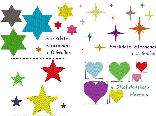 XL Sparset Stickdatei Sterne und Herzen