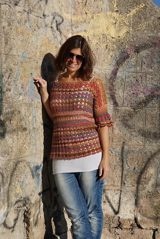 Häkeltunika / Shirt MORGENRÖTE (Gr. S/M und L/XL - leicht an alle Größen anzupassen) - Bild 4