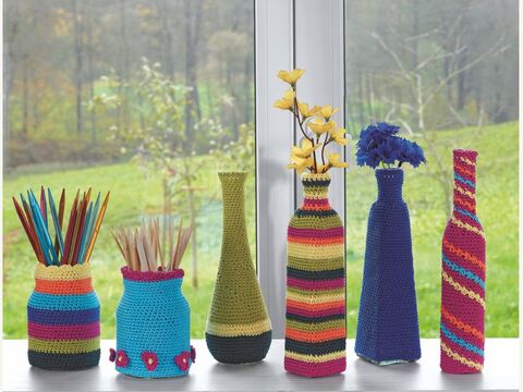 Häkelanleitung zu Umhäkelte Gläser & Flaschen "Piazza" 755283