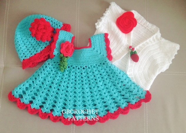 Baby dress crochet pattern set,pinafore baby dress, take home baby dress, hat and shoes, Nb to 24MO