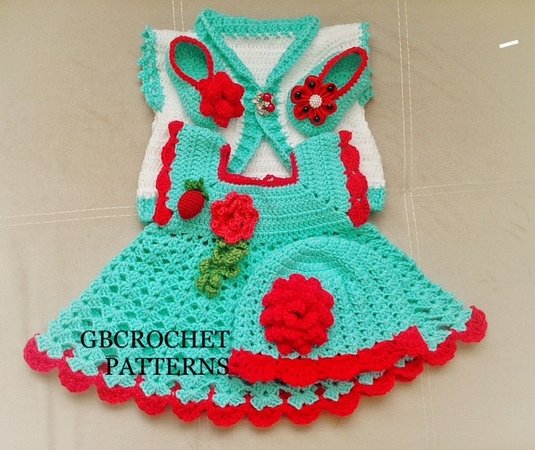 Baby dress crochet pattern set,pinafore baby dress, take home baby dress, hat and shoes, Nb to 24MO