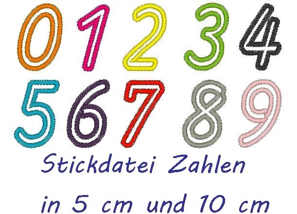 Stickdatei Zahlen in 10 und 5 cm