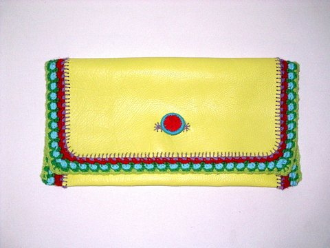 Häkelanleitung Clutch „Indian Summer“ Leder mit Häkel- Details