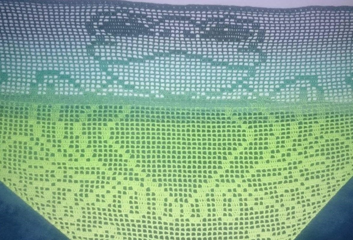 Motivtuch Frosch, Dreieckstuch, Häkelanleitung