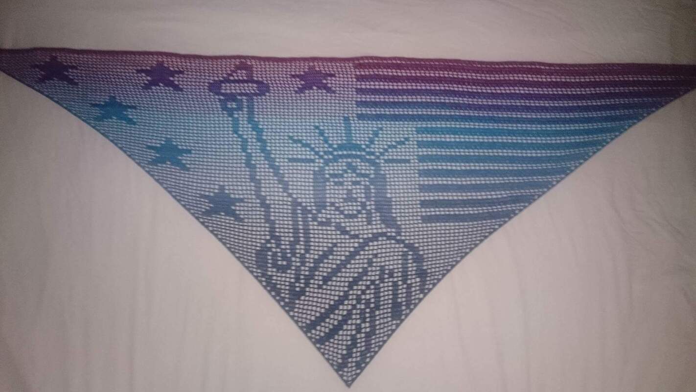Motivtuch Lady Liberty, Dreieckstuch, Häkelanleitung