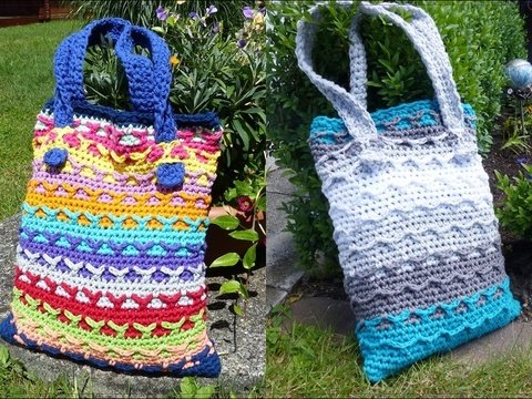 "Happy" gehäkelte Tasche / Shopper / Umhängetasche