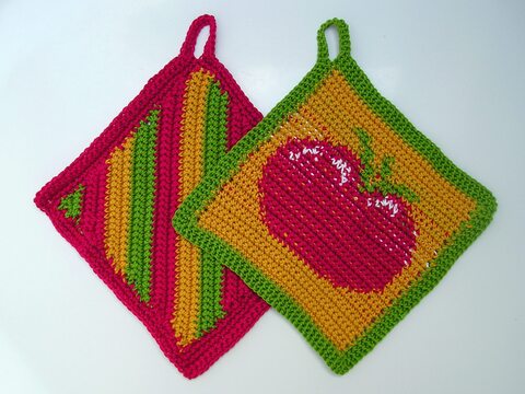 Häkelanleitung Topflappenset "Tomate"