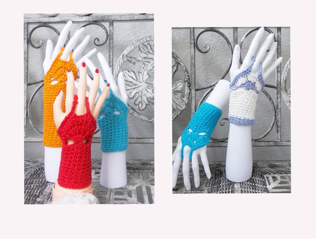 Häkelanleitung für Armstulpen mit Spitzenmuster und Schlaufe in drei Muster-Ausführungen/Varianten, auch für Anfänger