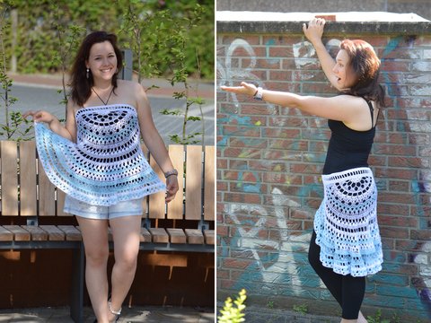 “Pi mal 4“ - häkel dir das Multitalent: Wickelrock, Bandeau, Stola, One-Shoulder… aus Bobbel „2-Touches“ von Nomis Valent