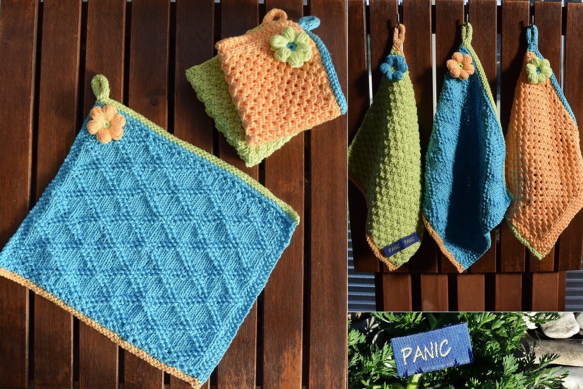 3 verschiedene Küchenspültücher gestrickt