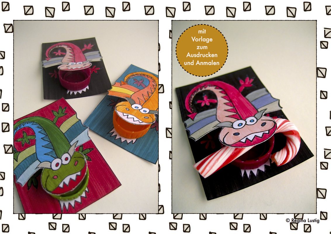 bissiger Schatzdrache, Ausmalbogen und Anleitung, basteln für Kinder - Bild 3