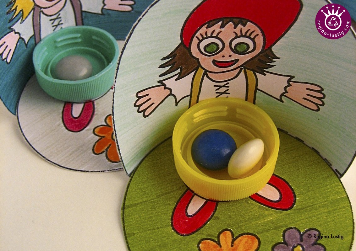 Rotkäppchen-Wurfspiel, Ausmalbogen und Anleitung, basteln für Kinder