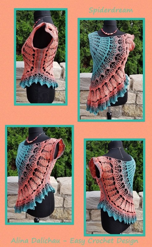 Ärmelloses gehäkeltes Damen-Top in Türkis
Pfirsich mit Lochmuster auf Schneiderpuppe