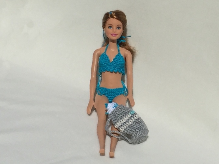 Häkelanleitung Bikini, Matchsack und Handtuch - für Anziehpuppe