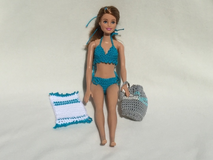Häkelanleitung Bikini, Matchsack und Handtuch - für Anziehpuppe